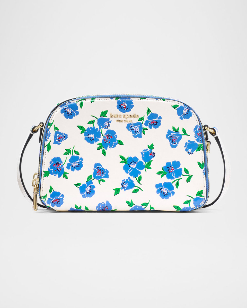 devin double zip springtime blooms leather crossbody bag
